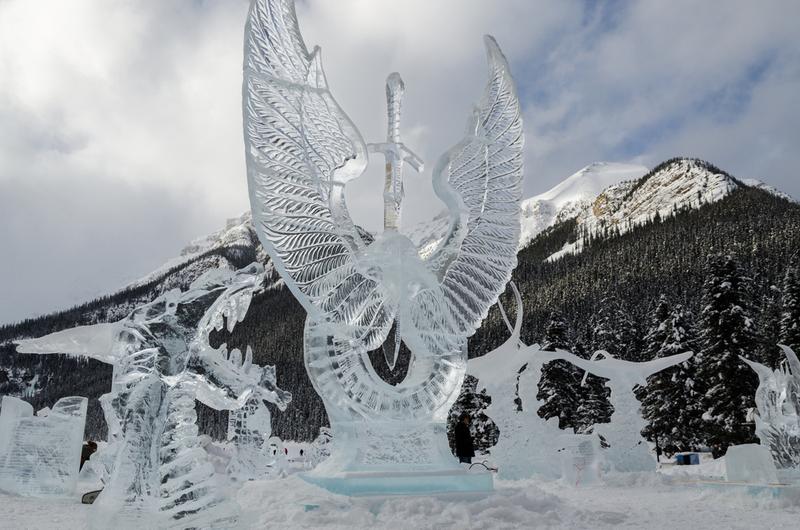 ice sculpture with mountains in the background orig (1)